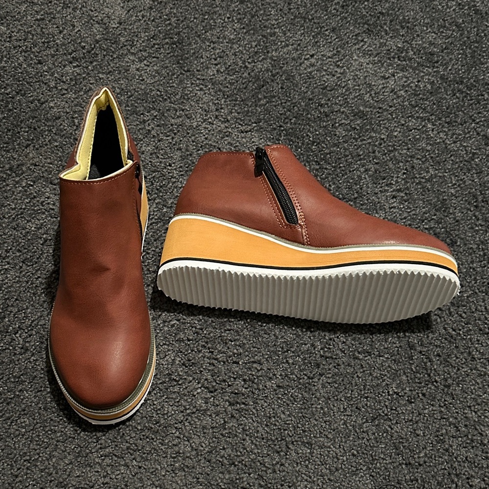 Stylish Brown Wedge Ankle Boots with Zipper